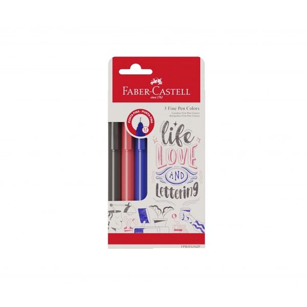 Caneta Lettering Faber-Castell Fine Pen 0.4mm Colors Basic com 3 Unidades