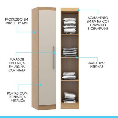Guarda Roupa Armário Modulado 1 Porta Selene Menu Móveis Carvalho