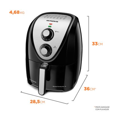 Fritadeira Elétrica Air Fryer Mondial Grand Family Inox AFN-50-BI 5L Preta - 220V