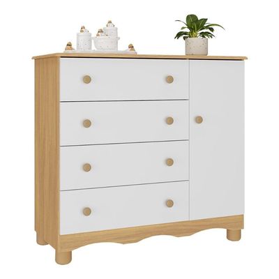 Cômoda Infantil 95cm 1 Porta E 4 Gavetas Dengo Multimóveis Mp4439 Madeirado/branco Madeirado/branco