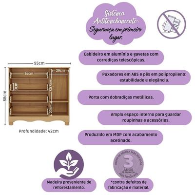Cômoda Infantil 95cm 1 Porta E 4 Gavetas Dengo Multimóveis Mp4439 Madeirado/branco Madeirado/branco