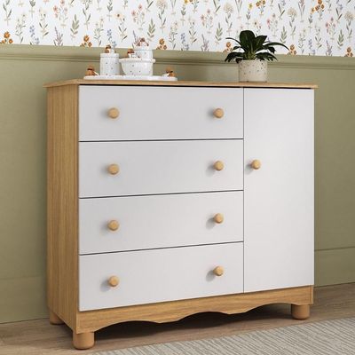 Cômoda Infantil 95cm 1 Porta E 4 Gavetas Dengo Multimóveis Mp4439 Madeirado/branco Madeirado/branco