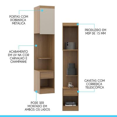 Guarda Roupa Modulado Com Mesa De Cabeceira Selene Menu Móveis Carvalho