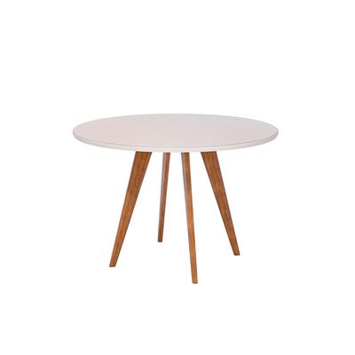 Conjunto de Mesa Redonda com Tampo de Vidro Off White Acerola e 4 Cadeiras Palmas Linho Grafite e Cinamomo