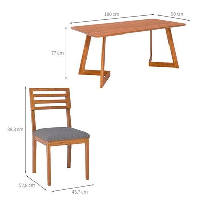 Conjunto de Mesa Retangular com Tampo MDF Caju e 6 Cadeiras Juparanã Linho Bege e Cinamomo
