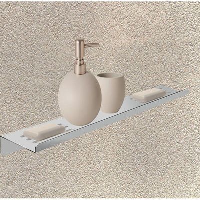 Prateleira Suporte Duplo Para Banheiro Escovado Grega Aço Inox 40cm