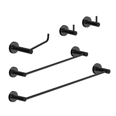Kit De Acessórios Para Banheiro Preto Fosco 5 Peças Grego Metal 2070at