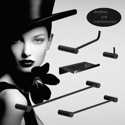 Kit Acessórios Para Banheiro Preto Fosco 5 Peças Grego Metal 2180or