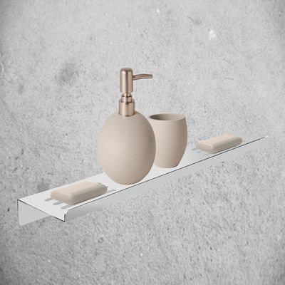 Prateleira Suporte Duplo Para Banheiro Alto Brilho Grega Aço Inox 40cm