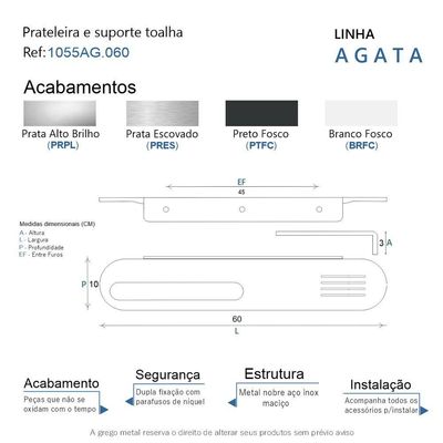 Prateleira Com Toalheiro Para Banheiro Preto Fosco Agata 60cm