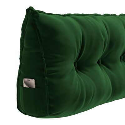 Almofada Para Cabeceira Encosto Apoio Lombar Spot 195cm Com Porta Celular Veludo - Abmaza Verde
