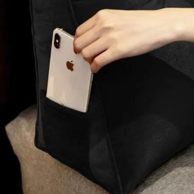 Almofada Para Cabeceira Encosto Apoio Lombar Spot 160cm Com Porta Celular Suede - Abmaza Cor Preto
