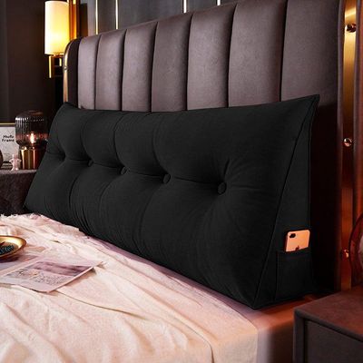Almofada Para Cabeceira Encosto Apoio Lombar Spot 160cm Com Porta Celular Suede - Abmaza Cor Preto