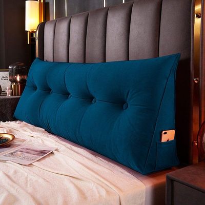 Almofada Para Cabeceira Encosto Apoio Lombar Spot 160cm Com Porta Celular Suede - Abmaza Azul