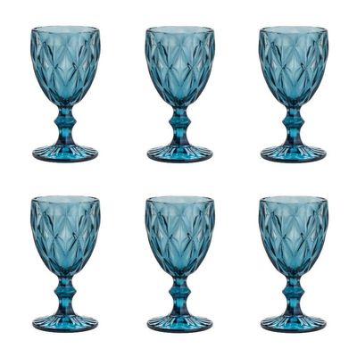 Conjunto De Taças De Vidro Para água 6 Peças 325 Ml Diamonds Azul Lyor