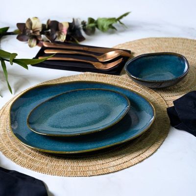 Conjunto De Pratos De Sobremesa Oval 06 Peças Orgânico Oceano Porto Brasil
