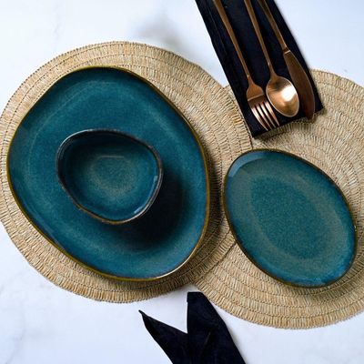 Conjunto De Pratos De Sobremesa Oval 06 Peças Orgânico Oceano Porto Brasil