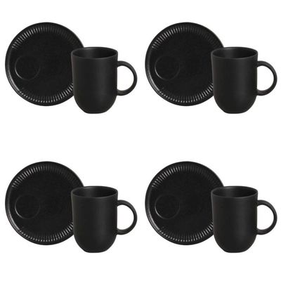 Conjunto De Canecas Com Pires 04 Peças Linhas Preto Matte Porto Brasil