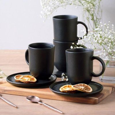 Conjunto De Canecas Com Pires 04 Peças Linhas Preto Matte Porto Brasil