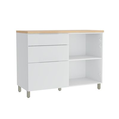 Balcão de Cozinha com Tampo Marquesa 100% MDF 1 Porta 3 Gavetas Branco e Nature