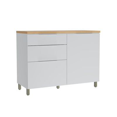 Balcão de Cozinha com Tampo Marquesa 100% MDF 1 Porta 3 Gavetas Branco e Nature