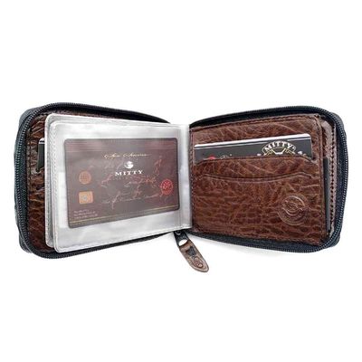 Carteira Masculina Couro Mitty Zíper M1Z Media Marrom
