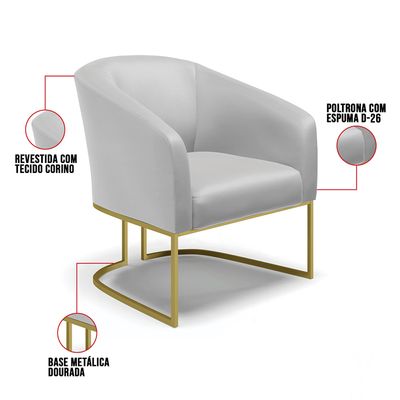 Poltrona Sala Decorativa Kit 2 Stella Base Industrial Dourada Sintético Grafite D03 - D'Rossi