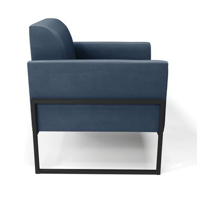 Poltrona Base Industrial Alta Preto Marisa Suede Azul Marinho