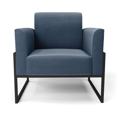 Poltrona Base Industrial Alta Preto Marisa Suede Azul Marinho