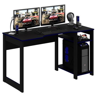 Mesa para Escritório Home Office Gamer ME4152 MDP Preto/Azul - Gran Belo