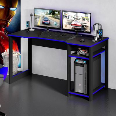 Mesa para Escritório Home Office Gamer ME4152 MDP Preto/Azul - Gran Belo