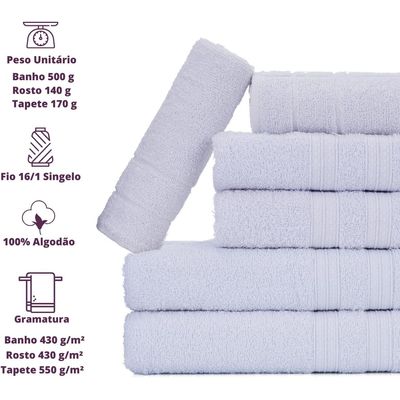 Jogo de Toalhas Gigante Itália Soft 2 Banhão + 2 Rosto + 2 Tapete Luxo 100% Algodão  - Branco