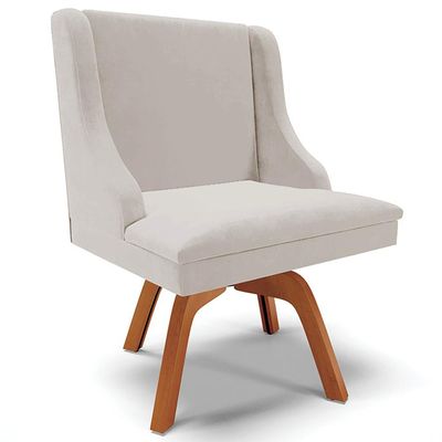 Cadeira Decorativa Sala de Jantar Base Giratória de Madeira Firenze Veludo Cinza/Natural G19 - Gran Belo