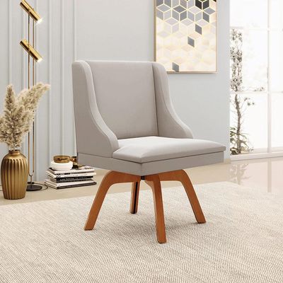 Cadeira Decorativa Sala de Jantar Base Giratória de Madeira Firenze Veludo Cinza/Natural G19 - Gran Belo