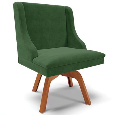 Cadeira Decorativa Sala de Jantar Base Giratória de Madeira Firenze Suede Verde Esmeralda/Natural G19 - Gran Belo