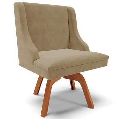 Cadeira Decorativa Sala de Jantar Base Giratória de Madeira Firenze Suede Nude/Natural G19 - Gran Belo