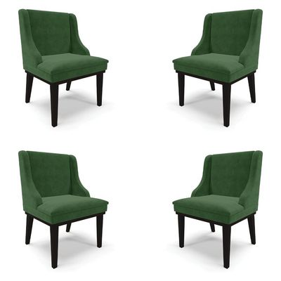 Kit 4 Cadeiras Decorativas Sala de Jantar Base Fixa de Madeira Firenze Suede Verde Esmeralda/Preto G19 - Gran Belo