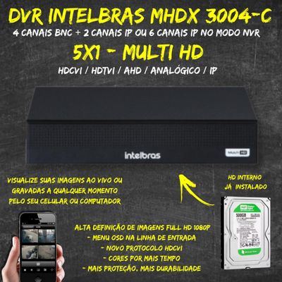 Dvr Intelbras Gravador Full Hd Mhdx 3004-c 4 Canais Multi Hd C/HD 500GB