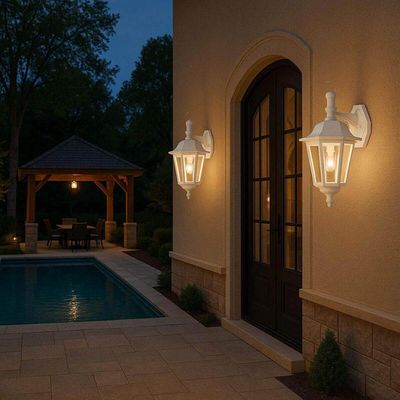 6 Arandelas Clássicas Coloniais Luminárias Branca de Parede E27 Lente Transparente Dital Jardim