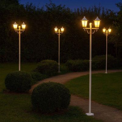 Kit 6 Postes 1,6m Luminária Branco Jardim E27 Grega Lente Fosca Clássico Dital