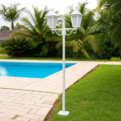 Kit 6 Postes 1,6m Luminária Branco Jardim E27 Grega Lente Fosca Clássico Dital