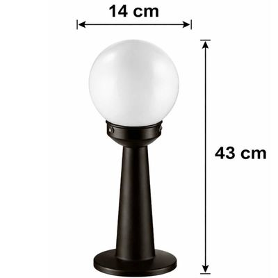 Poste Balizador 43cm Preto Luminária Globo de Jardim Quintal Iluminação Área Externa