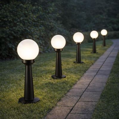 Poste Balizador 43cm Preto Luminária Globo de Jardim Quintal Iluminação Área Externa