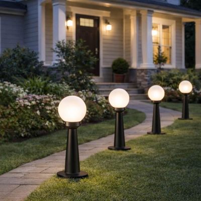 Poste Balizador 43cm Preto Luminária Globo de Jardim Quintal Iluminação Área Externa