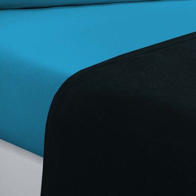 Jogo De Cama Malha Lençol 100% Algodão Gran Moratta 4 Peças Queen - Azul Marinho/Azul Turqueza