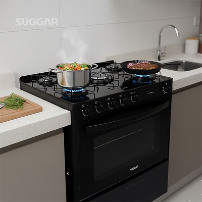 Fogão Suggar de Piso Cook Essence 5 Bocas com Mesa de Vidro Preto