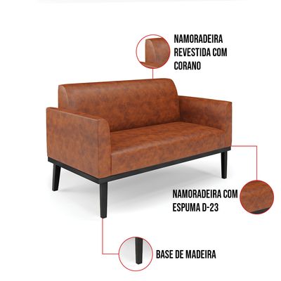 Sofá Namoradeira com 2 Poltronas Base de Madeira Fixa Preto Marisa Corano Nozes