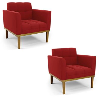 Poltrona Sala Decorativa Kit 2 Elisa Base Madeira Castanho Veludo Marsala D03 - D'Rossi