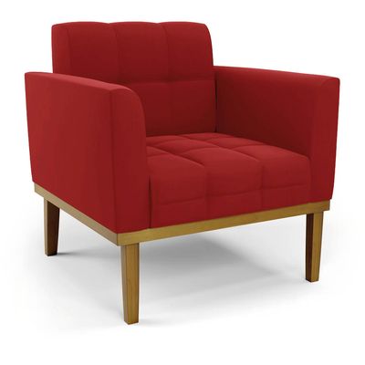 Poltrona Sala Decorativa Kit 2 Elisa Base Madeira Castanho Veludo Marsala D03 - D'Rossi