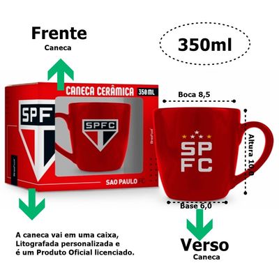 Caneca Cerâmica Prime BrasFoot Sao Paulo 350 ML Licenciada Vermelho